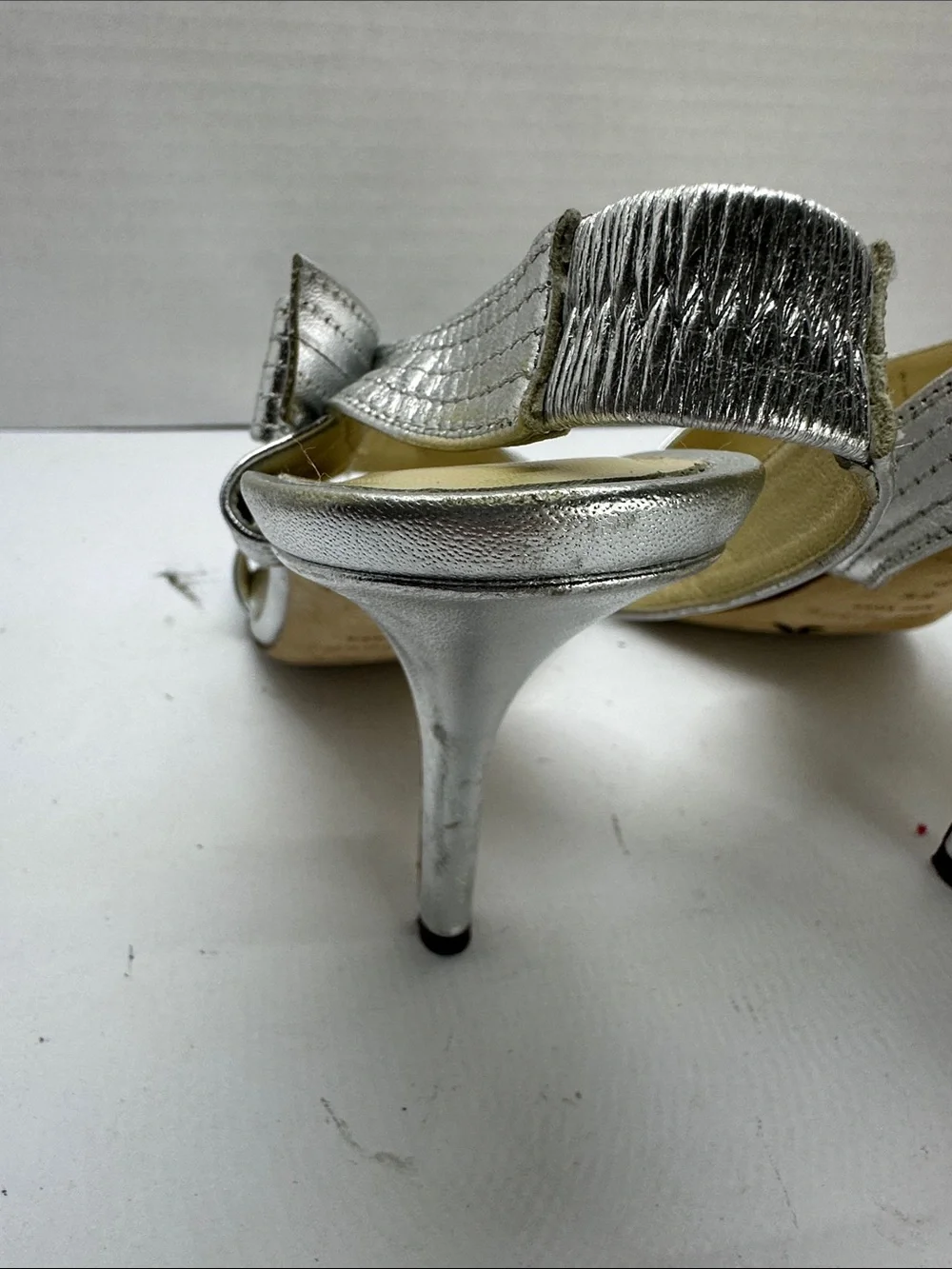 kate spade Metallic Silver Bow Slingback Sandals